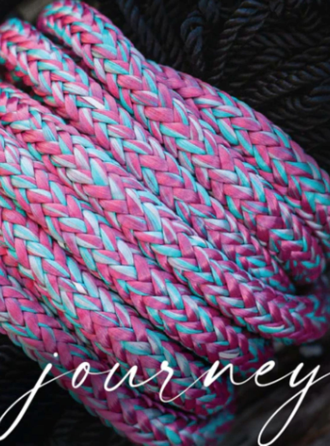 Close-up of Hay Chix® Replacement Rope in the "Journey" color, featuring a braided pink, teal, and white reflective design.