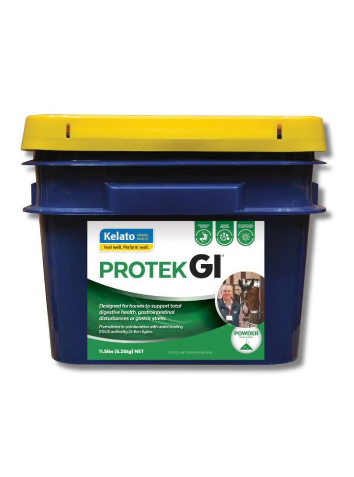  Kelato Protek GI 11.5 lb tub for a horse's total digestive health and supports gastrointestinal disturbances or gastric stress. 